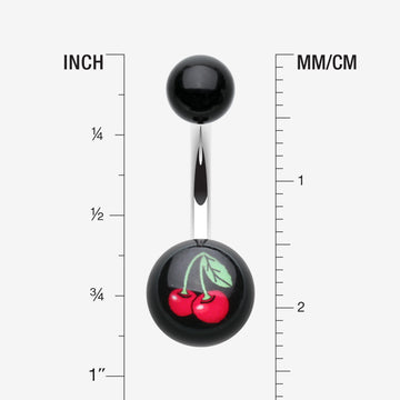 Detail View 1 of Cherry Acrylic Logo Belly Button Ring-Red